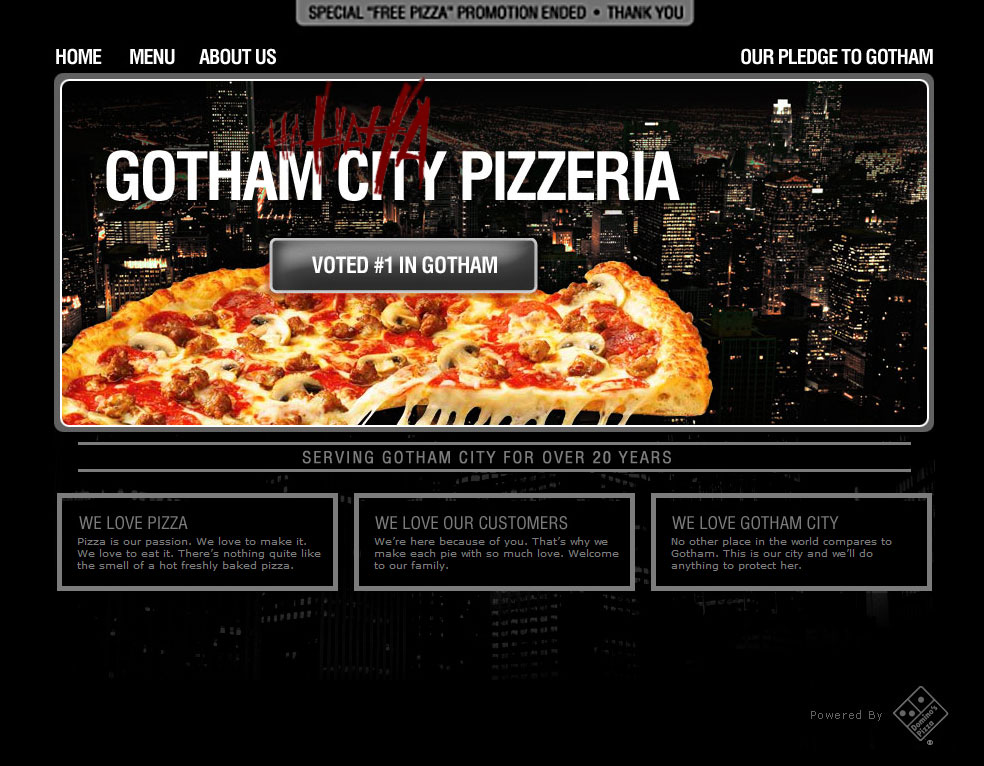 Free pizza promotion Gotham Police Major Crimes Unit Summer 2008